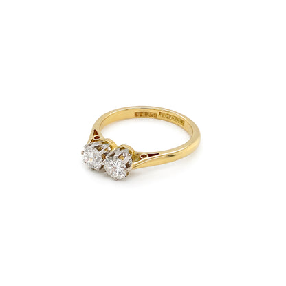 Round Brilliant Cut Diamond 18K Yellow Gold & Platinum Two-Stone Engagement Ring